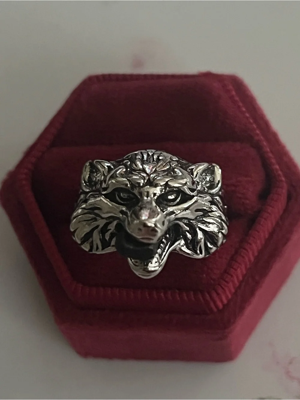 Vintage Design Stainless Steel Antique Design Wolf Head Ring Adj. Size 9-15